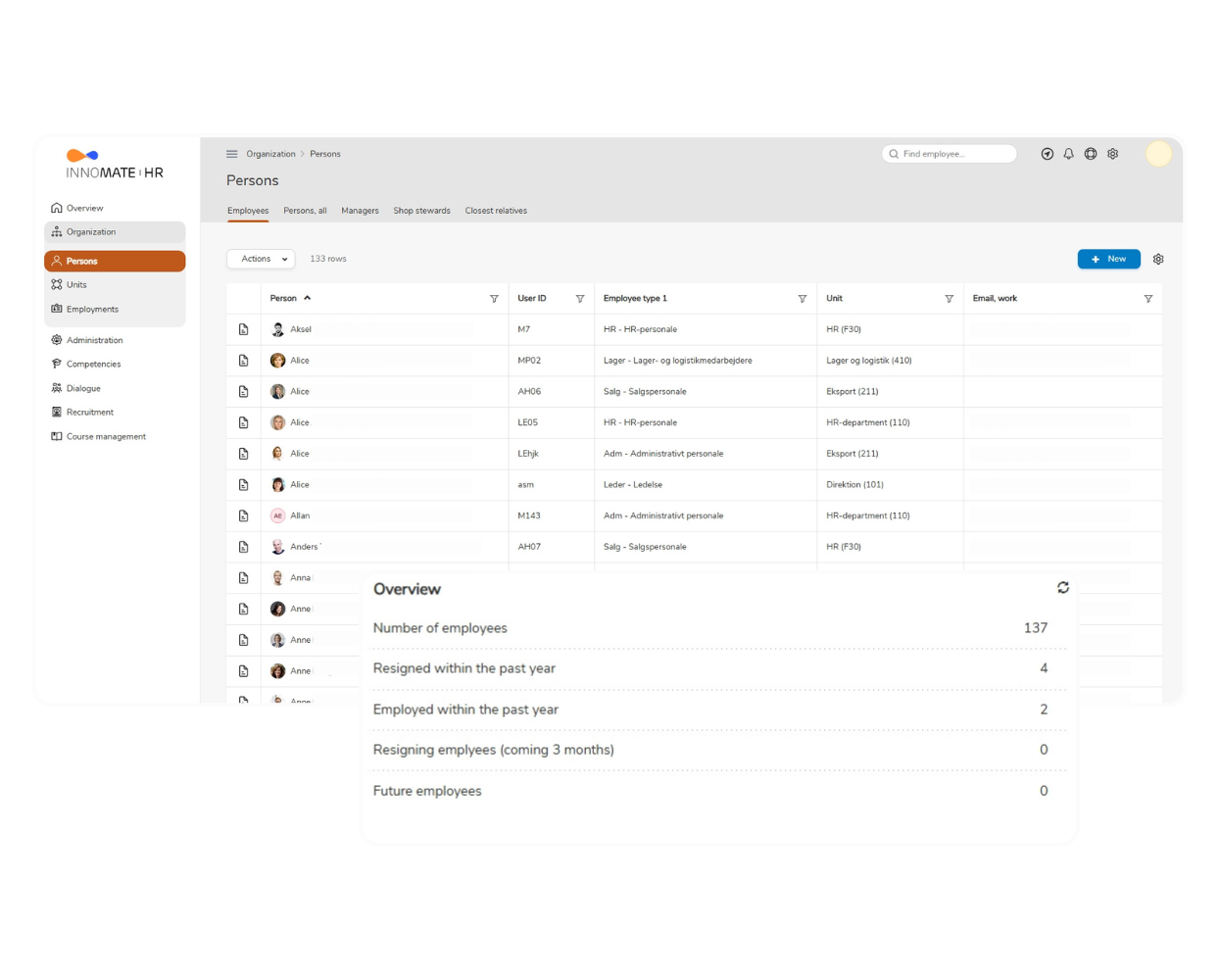 HR demo screenshot with graph